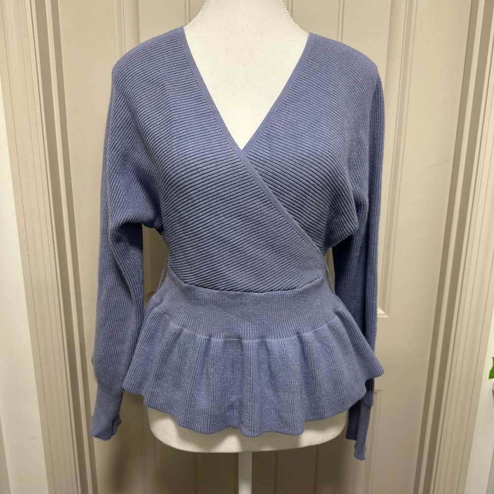 Peplum Wrap V-Neck Sweater in Dusty Lavender